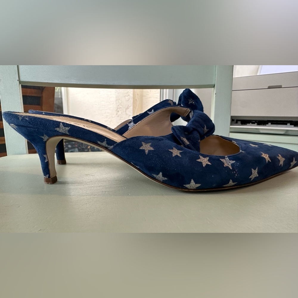 J. Crew Blue Star-Print Pointed Toe Knot Mules - Picture 5 of 12
